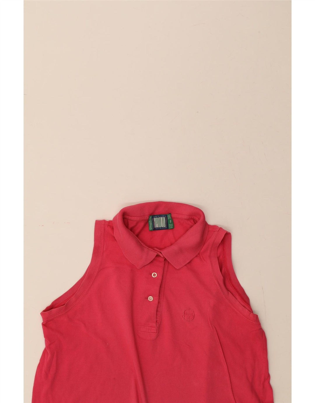 SERGIO TACCHINI Womens Sleeveless Polo Shirt UK 14 Medium Pink Vintage Sergio Tacchini and Second-Hand Sergio Tacchini from Messina Hembry 