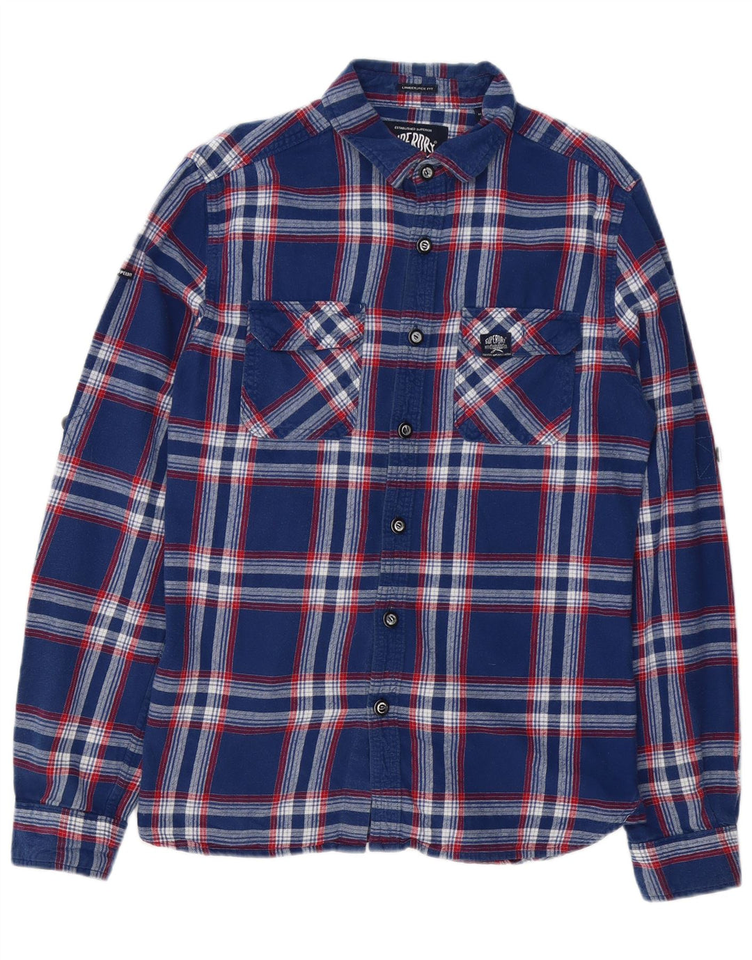 Мужская фланелевая рубашка Superdry, большая темно-синяя клетка, хлопок