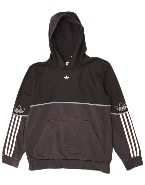 Adidas Boys Graphic Hoodie Jumper 15-16 Years Black Colourblock Cotton