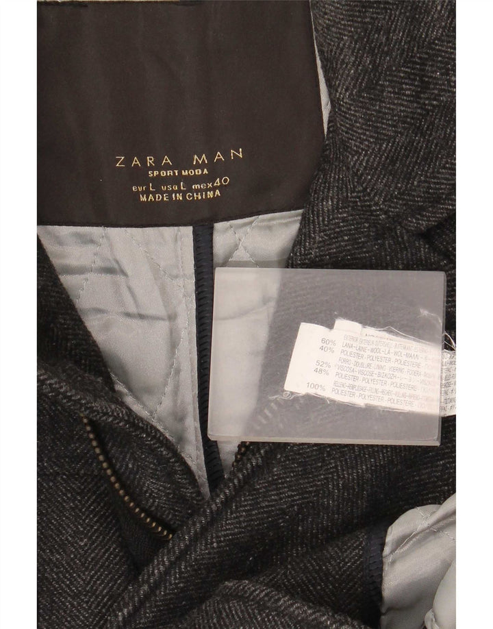 Мужская куртка Zara UK 40, большая серая, с узором «в елочку», шерстяная