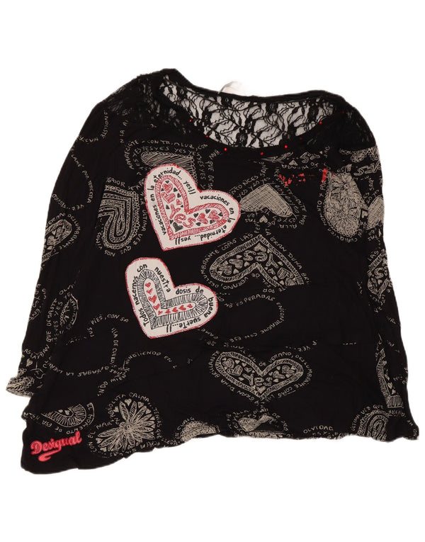 Женская блузка с рисунком Desigual Top UK 12, средний черный с геометрическим сердечком