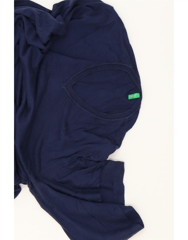 BENETTON Mens V-Neck Jumper Sweater Medium Navy Blue Vintage Benetton and Second-Hand Benetton from Messina Hembry 