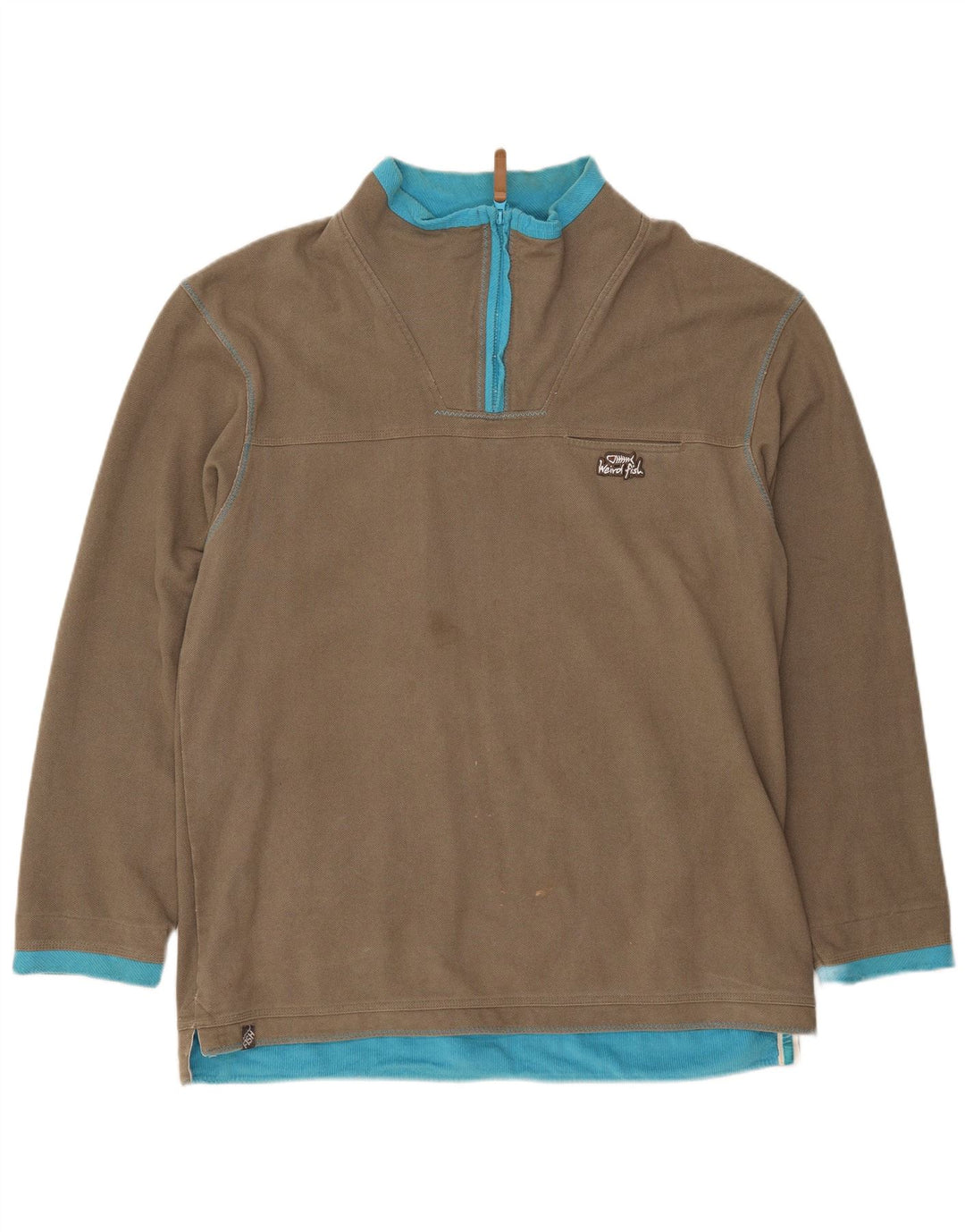 WEIRD FISH Mens Zip Neck Sweatshirt Jumper Large Grey Cotton
