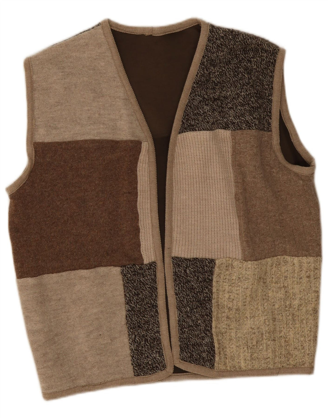 Винтажный женский открытый кардиган без рукавов, Великобритания, 16, большой бежевый лоскутный цвет