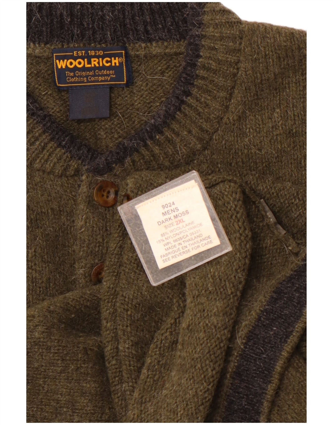 WOOLRICH Мужской джемпер с воротником на пуговицах, свитер 2XL, хаки, шерсть
