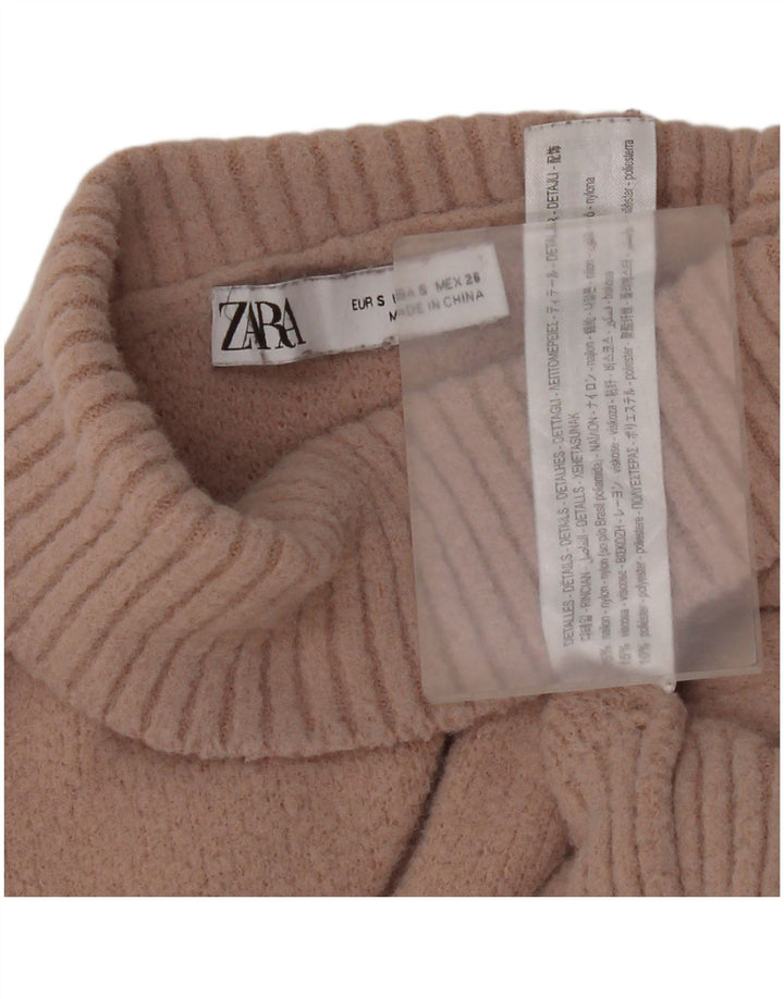 Женский укороченный джемпер с высоким воротником Zara UK 10, маленький розовый нейлоновый