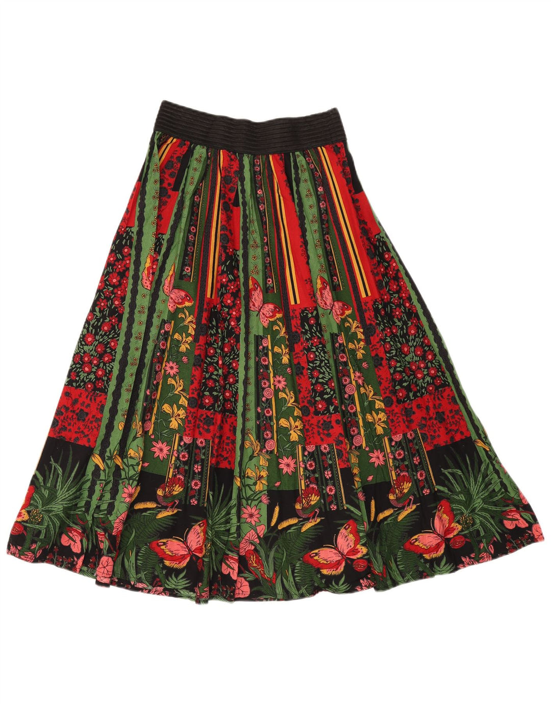 ВИНТАЖНАЯ женская юбка-трапеция с завышенной талией W24 XS, разноцветный хлопок с цветочным принтом