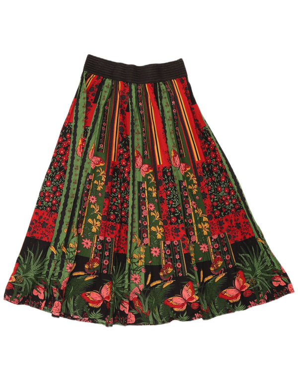 ВИНТАЖНАЯ женская юбка-трапеция с завышенной талией W24 XS, разноцветный хлопок с цветочным принтом
