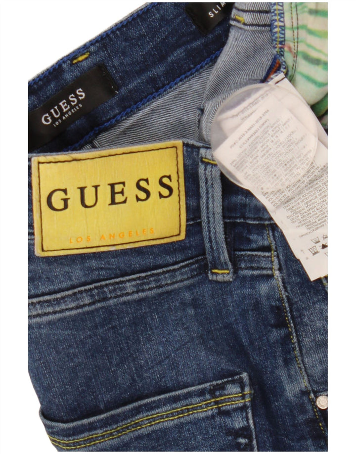 Guess Мужские потертые узкие джинсы W32 L33 Синие вискозы