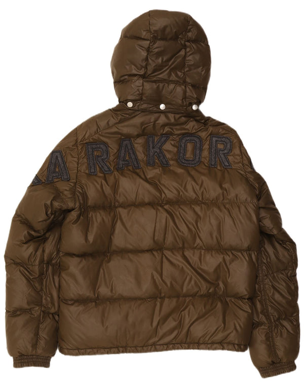 Moncler Мужская стеганая куртка с капюшоном и графическим рисунком, размер 5 2XL, хаки, полиамид