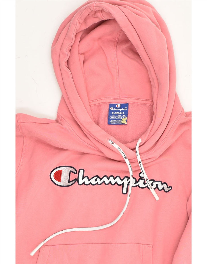 CHAMPION Womens Graphic Hoodie Jumper UK 4 XS Pink Cotton | Vintage Champion | Thrift | Second-Hand Champion | Used Clothing | Messina Hembry 