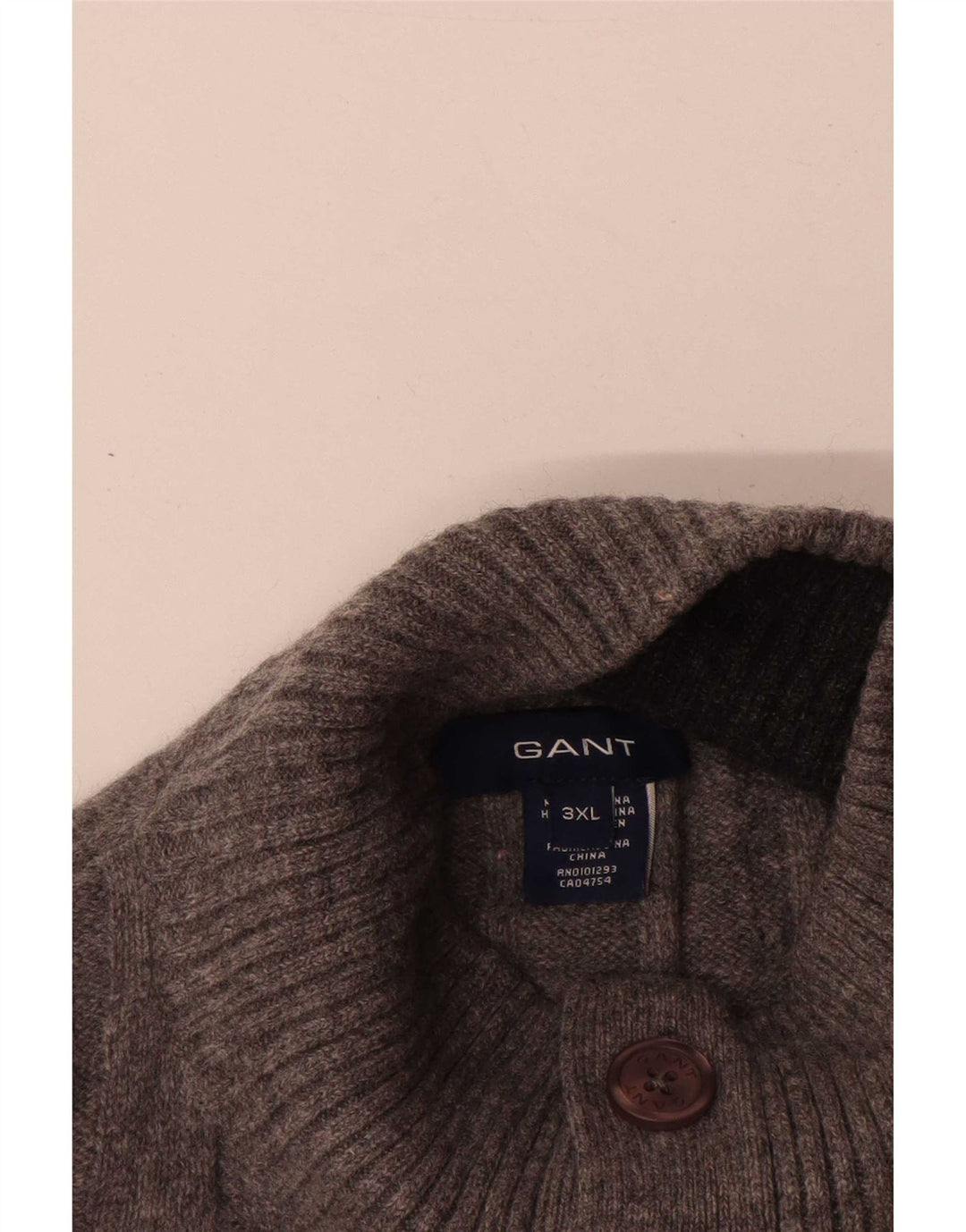 Мужской свитер Gant на пуговицах 3XL, серый из овечьей шерсти