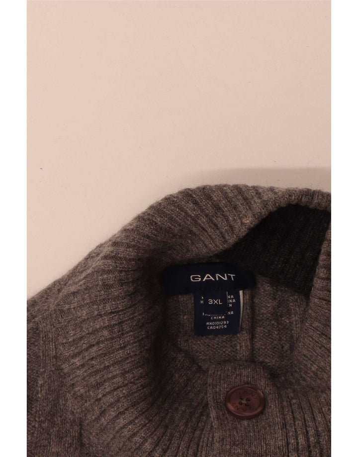 Мужской свитер Gant на пуговицах 3XL, серый из овечьей шерсти