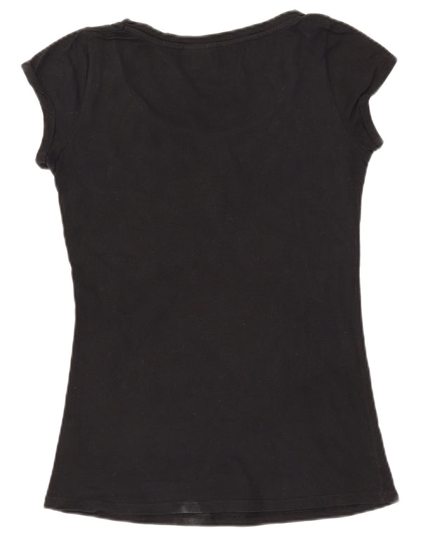 Женская футболка BENETTON с рисунком арахиса, топ UK 6 XS, черный хлопок