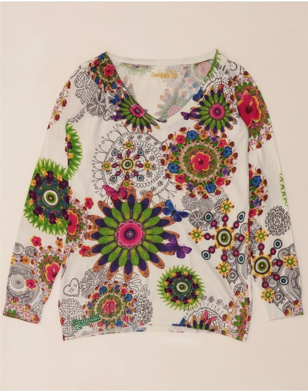 Женский джемпер с v-образным вырезом Desigual UK 14, средний разноцветный цветочный принт