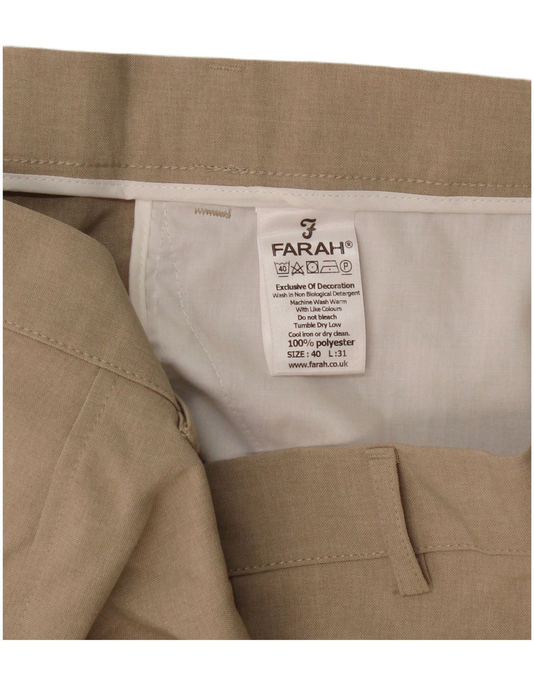 Мужские прямые повседневные брюки Farah W40 L31 бежевого цвета из полиэстера