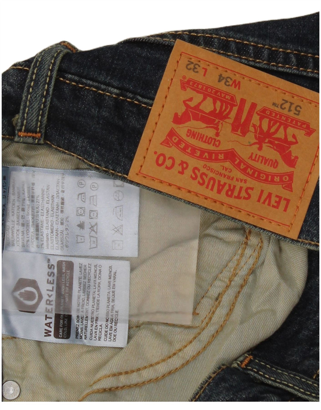Мужские зауженные джинсы Levi's 512 W34 L32 синие, хлопок