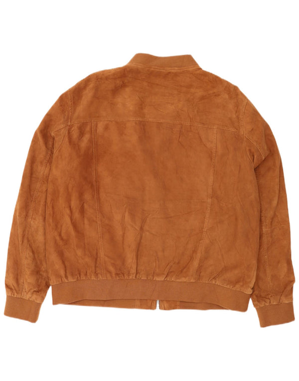 Marks & Spencer Mens Suede Bomber Jacket UK 46 3XL Brown Leather