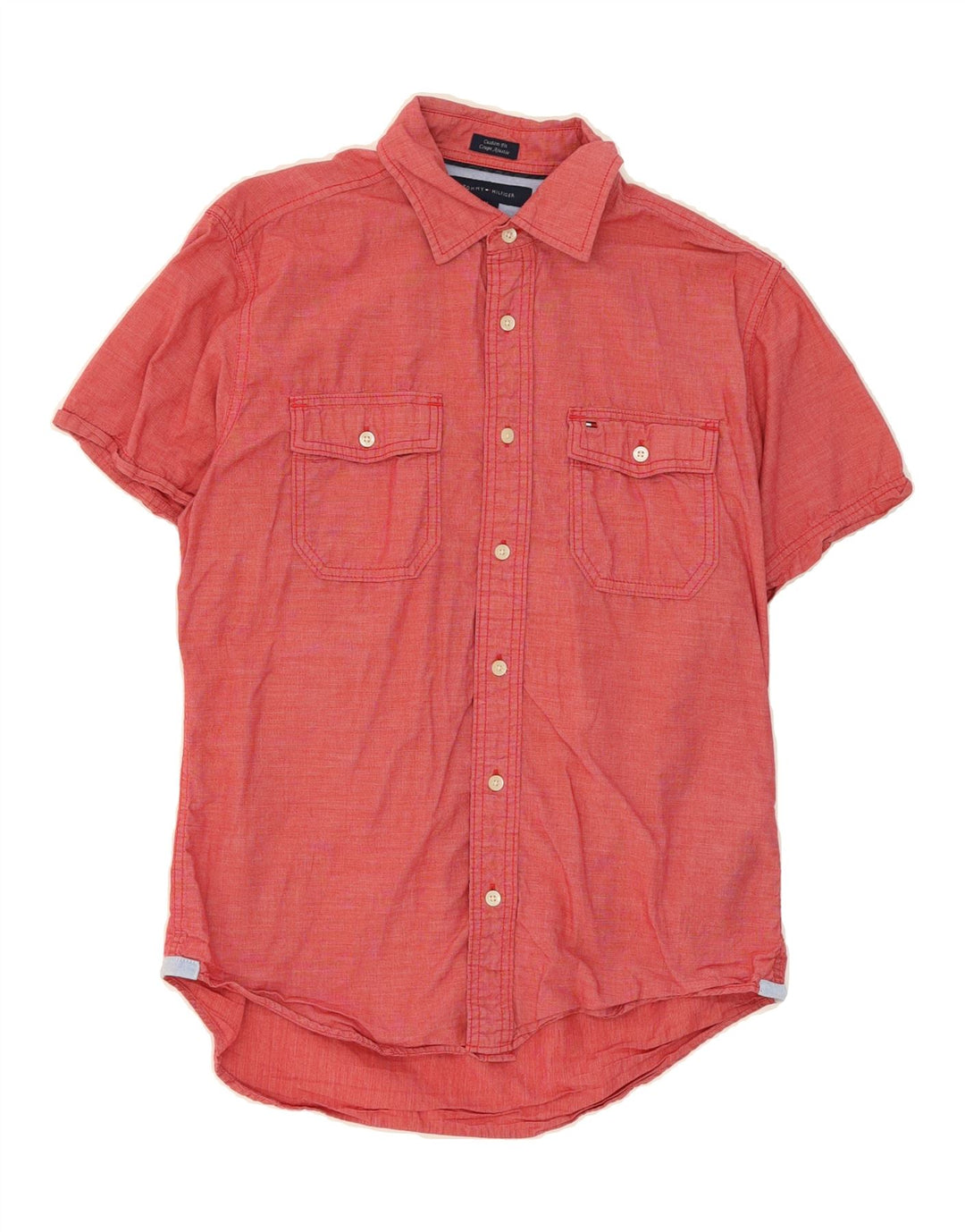 TOMMY HILFIGER Mens Short Sleeve Shirt Medium Red Cotton Vintage Tommy Hilfiger and Second-Hand Tommy Hilfiger from Messina Hembry 