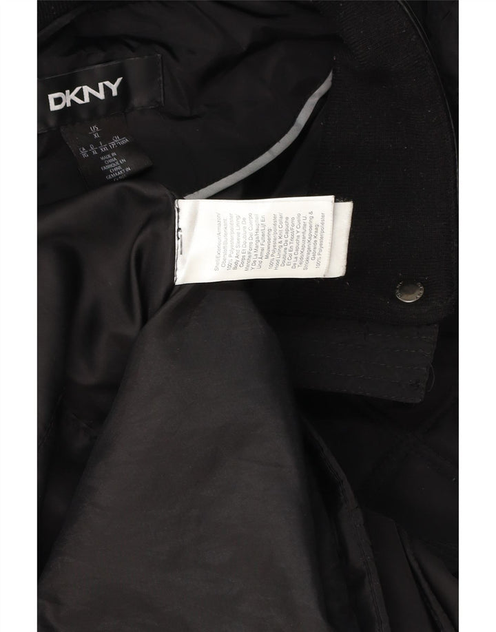 Женское стеганое пальто DKNY с капюшоном UK 18 XL, черный полиэстер