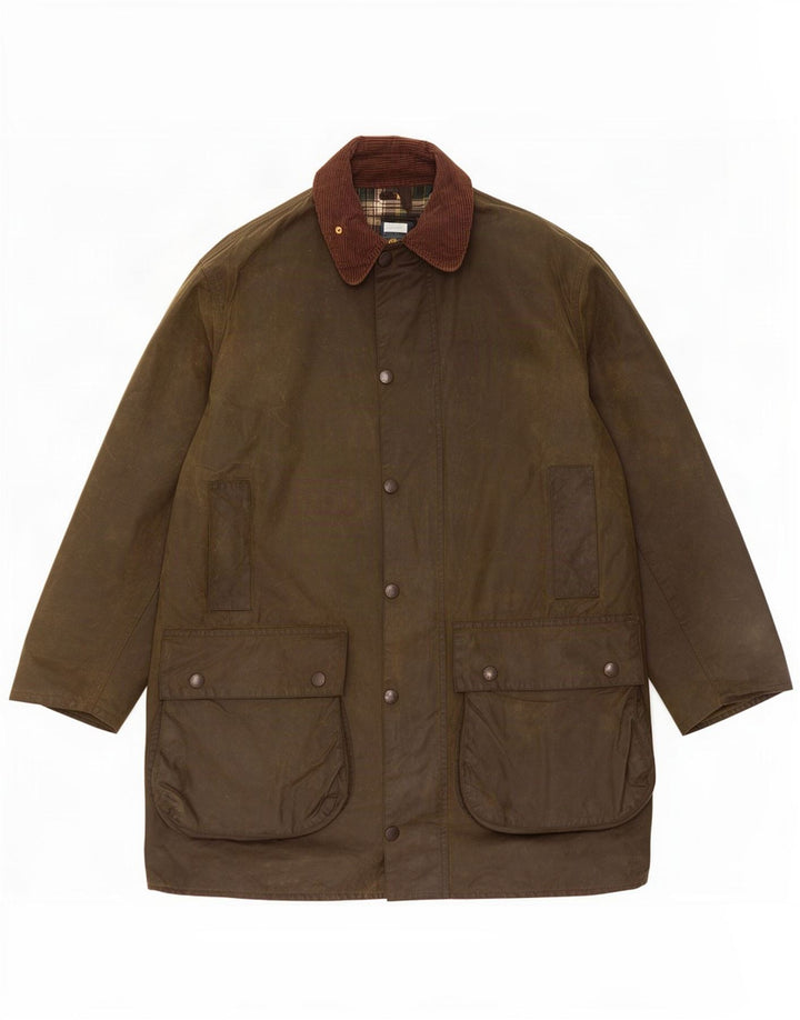Мужская куртка Barbour из вощеного хлопка с каймой UK 40, средний цвет хаки, цветные блоки