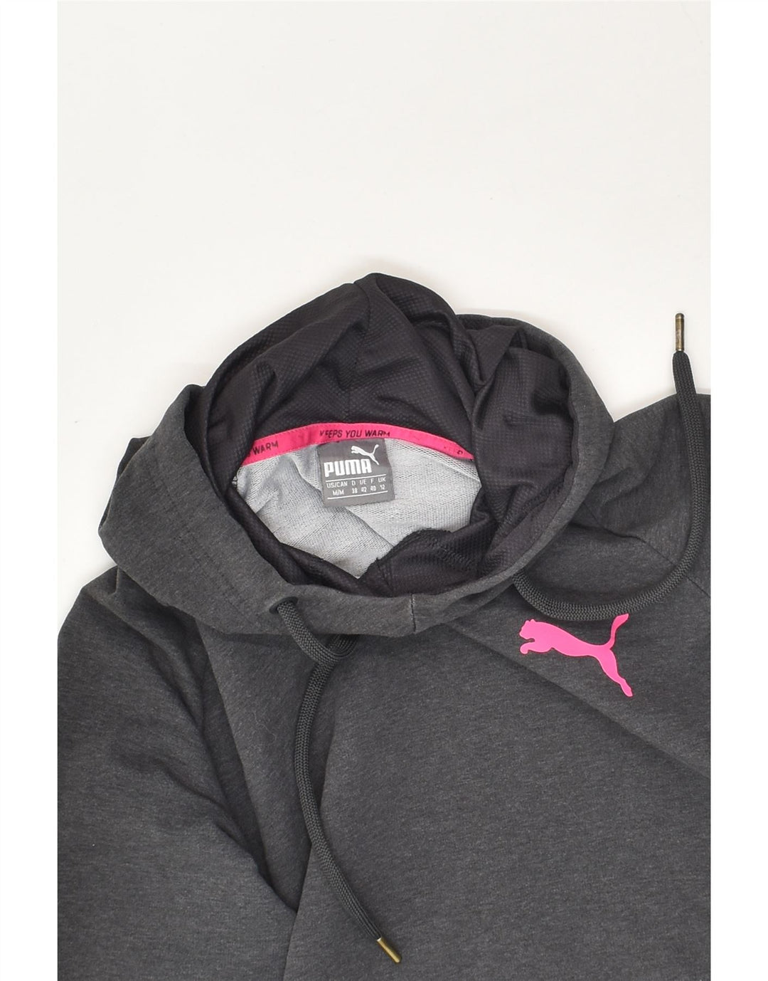 PUMA Womens Hoodie Jumper UK 12 Medium Grey Cotton | Vintage Puma | Thrift | Second-Hand Puma | Used Clothing | Messina Hembry 