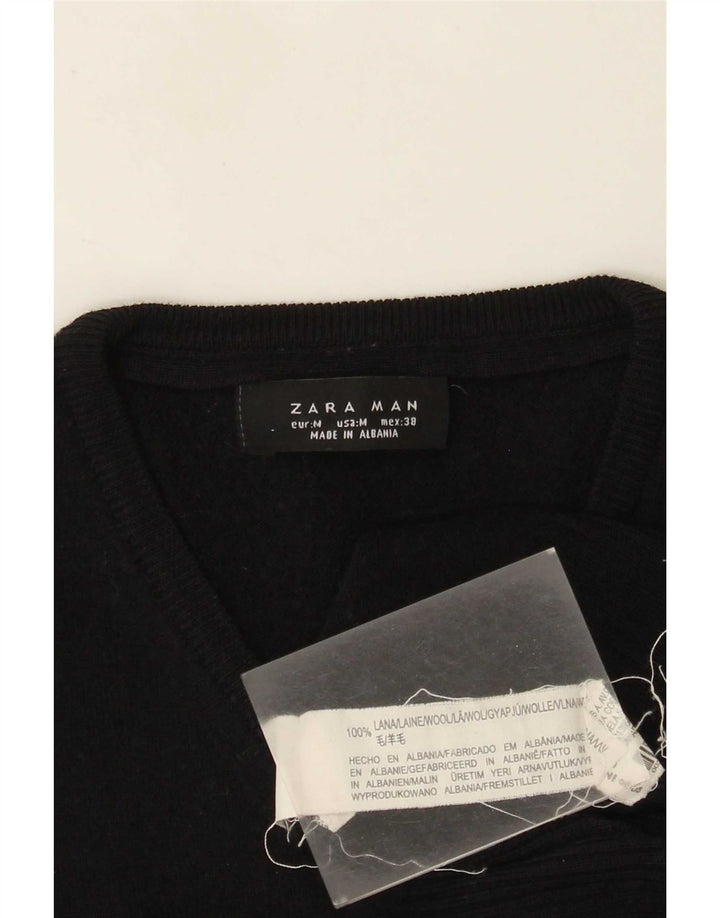 Мужской джемпер с v-образным вырезом Zara, средний черный шерстяной свитер