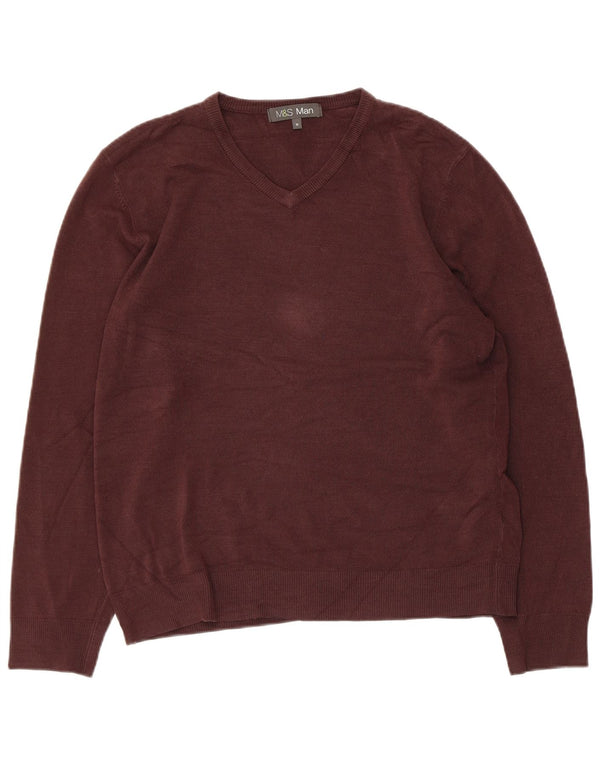 Женский джемпер с v-образным вырезом Marks & Spencer UK 14, средний коричневый акрил