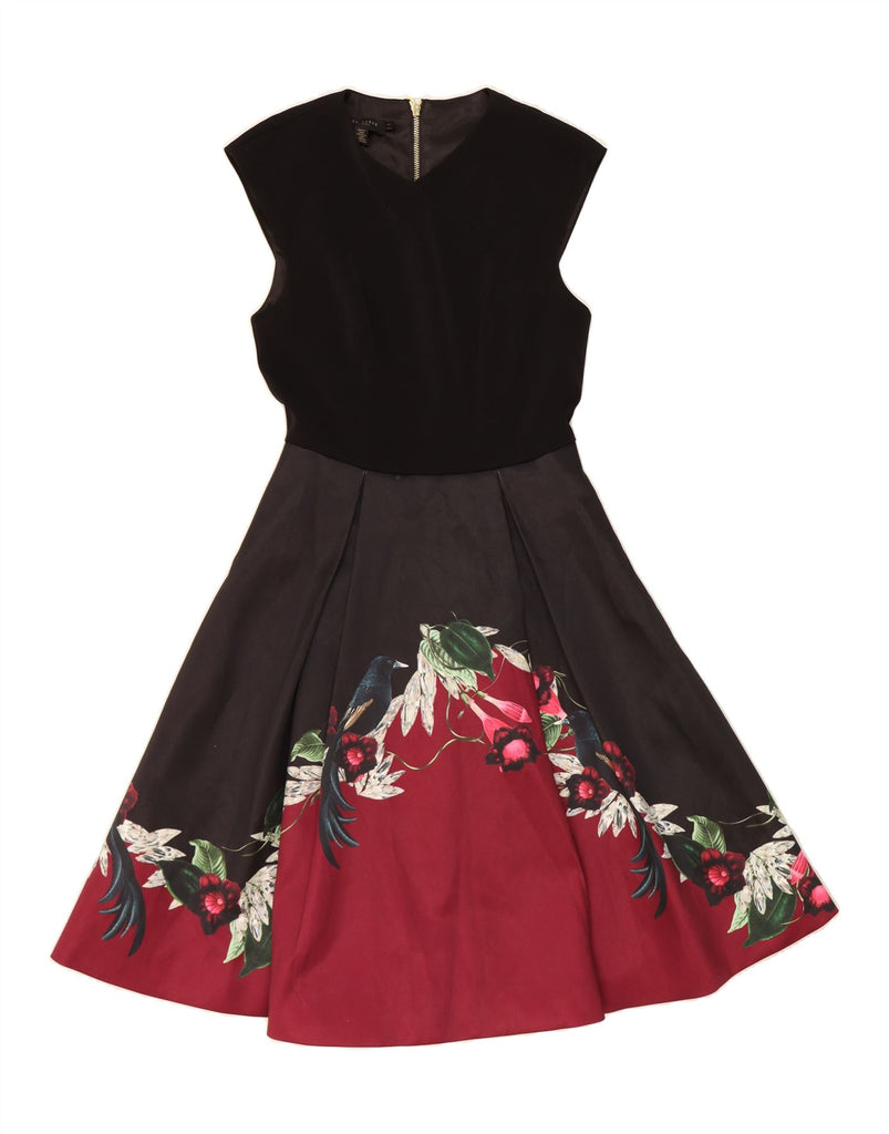 TED BAKER Womens Sleeveless A-Line Dress Size 1 XS Black Floral Polyester Vintage Ted Baker and Second-Hand Ted Baker from Messina Hembry 