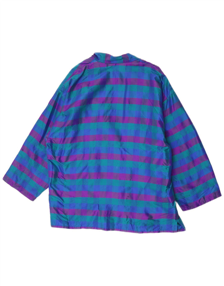 Винтажный женский открытый пиджак UK 14, средний синий в клетку