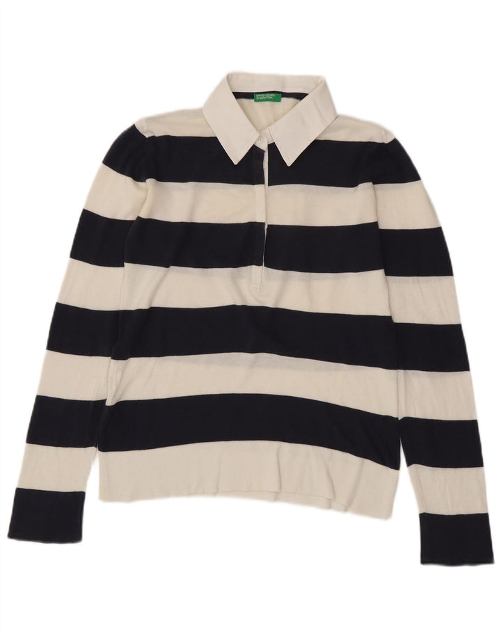 Женская трикотажная рубашка-поло для регби BENETTON UK 14, средняя, белая в полоску