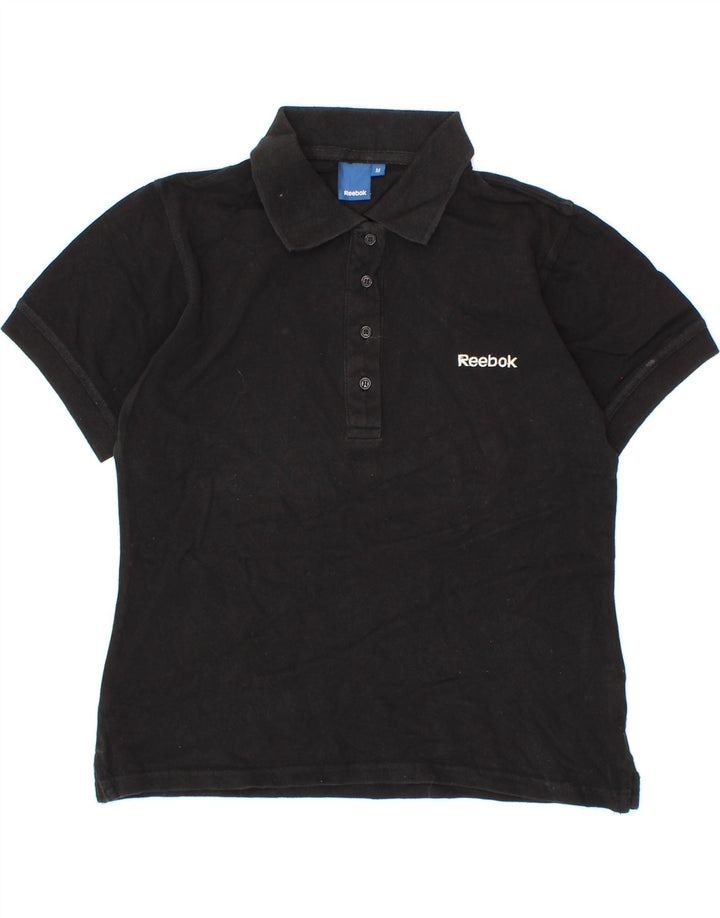 REEBOK Womens Polo Shirt UK 14 Medium Black Cotton Vintage Reebok and Second-Hand Reebok from Messina Hembry 