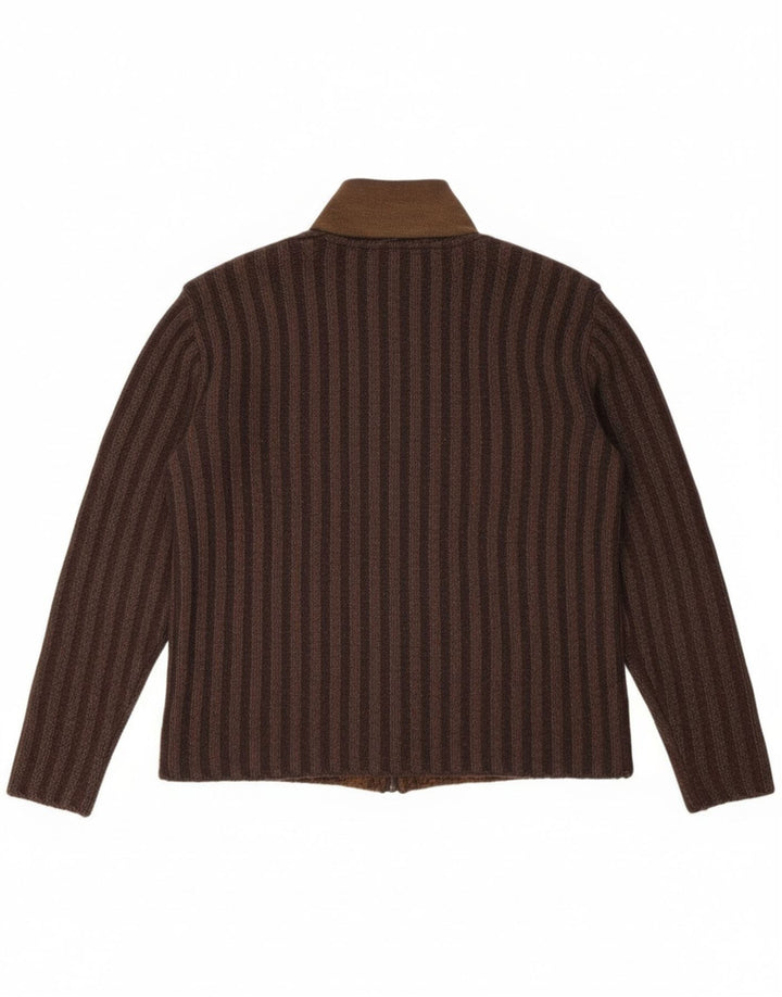 Винтажный мужской свитер-кардиган IT 50, средний коричневый цвет, хлопок с цветными блоками