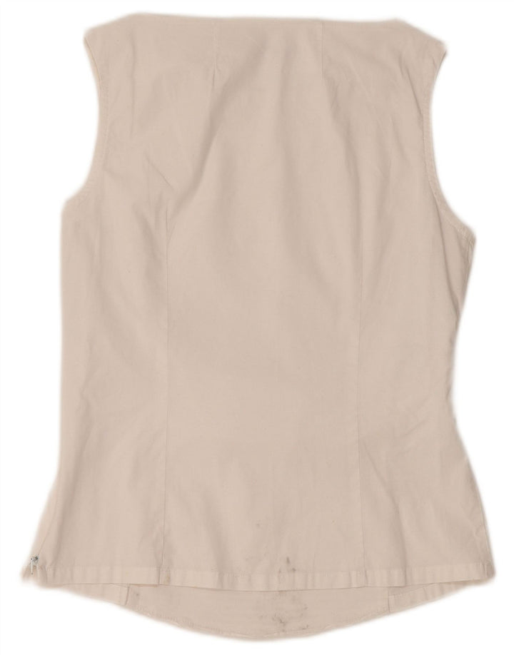 NARACAMICIE Женская блузка без рукавов, топ UK 8, маленькая белая хлопковая полоска