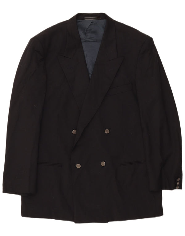 Винтажный мужской двубортный пиджак IT 54 2XL черный шерстяной