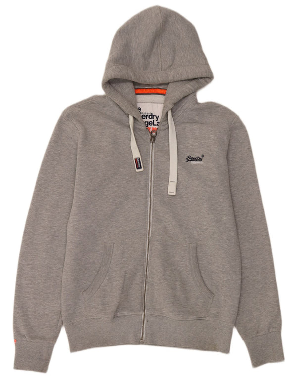 Superdry Mens Zip Hoodie Sweater Large Grey Flecked Cotton