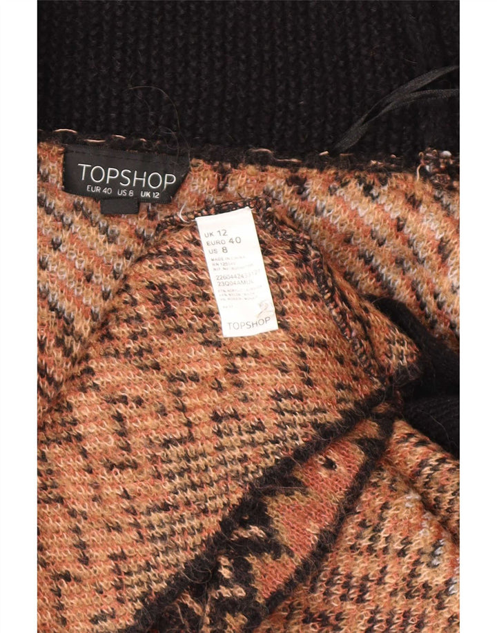 Женский свободный открытый кардиган Topshop UK 12, средний коричневый цвет с геометрическим рисунком