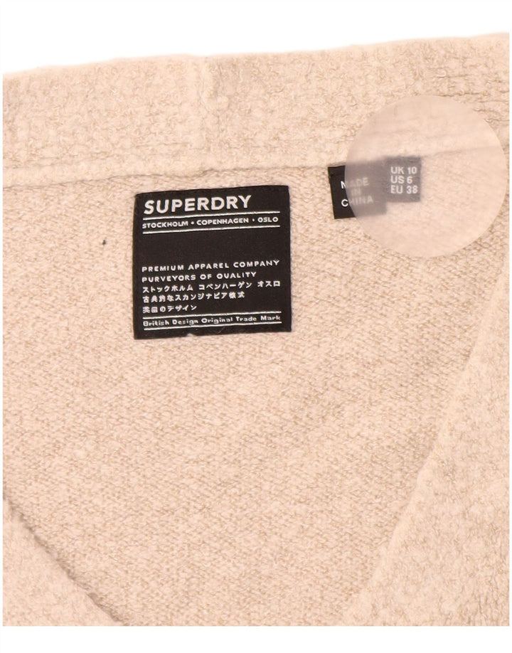 SUPERDRY Женский свободный джемпер с v-образным вырезом UK 10, маленький бежевый акрил