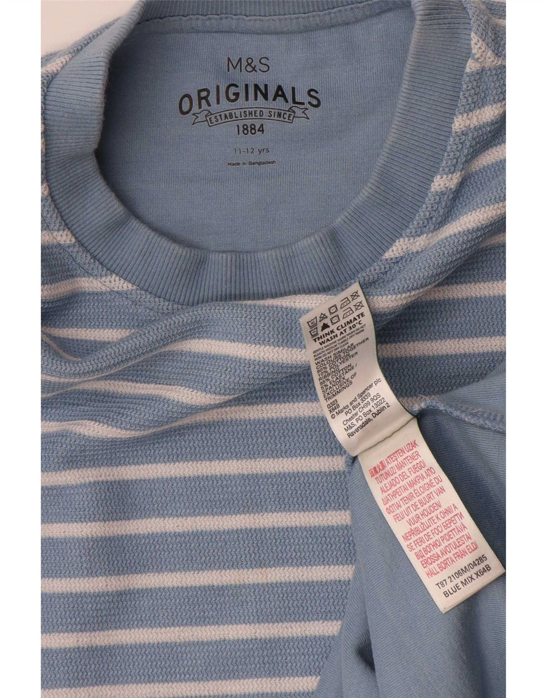 Хлопковый топ с длинными рукавами Marks & Spencer для мальчиков 11–12 лет, в синюю полоску