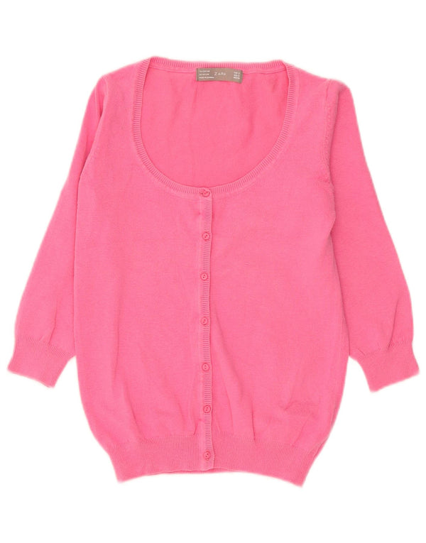 Женский кардиган с рукавом 3/4 Zara UK 10, маленький розовый хлопковый свитер