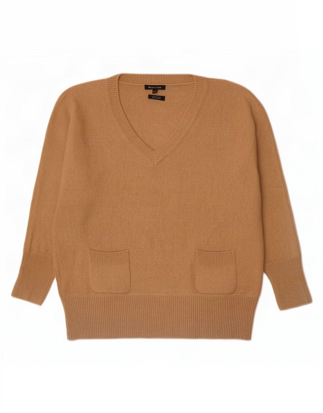 Женский джемпер с v-образным вырезом Massimo Dutti UK 14, средний бежевый, шерсть
