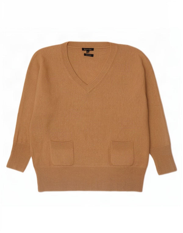 Женский джемпер с v-образным вырезом Massimo Dutti UK 14, средний бежевый, шерсть