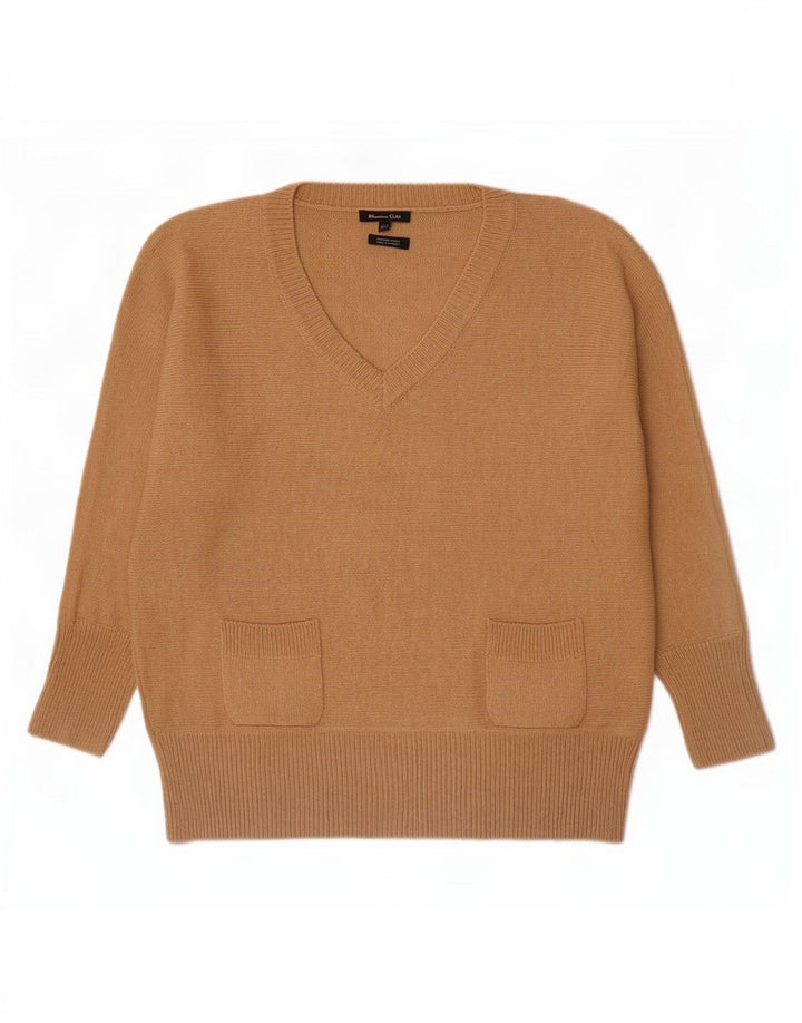 Женский джемпер с v-образным вырезом Massimo Dutti UK 14, средний бежевый, шерсть