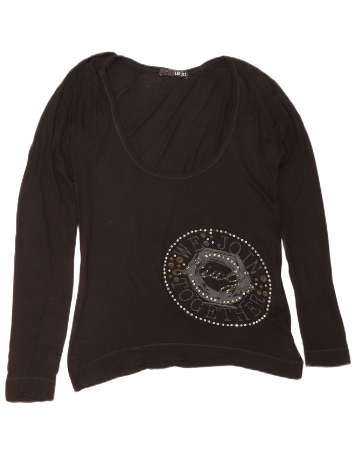 Liu Jo Женский топ с рисунком с длинным рукавом IT 44, средний черный, вискоза
