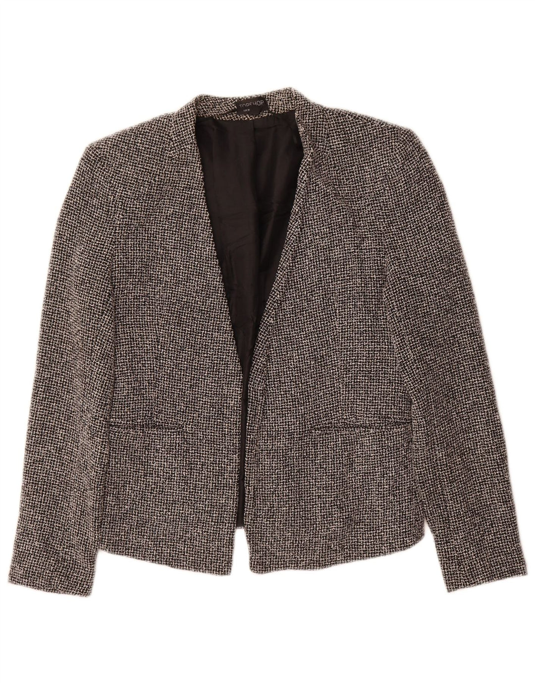 Женский открытый пиджак Topshop UK 10, маленький черный хлопковый клетчатый пиджак