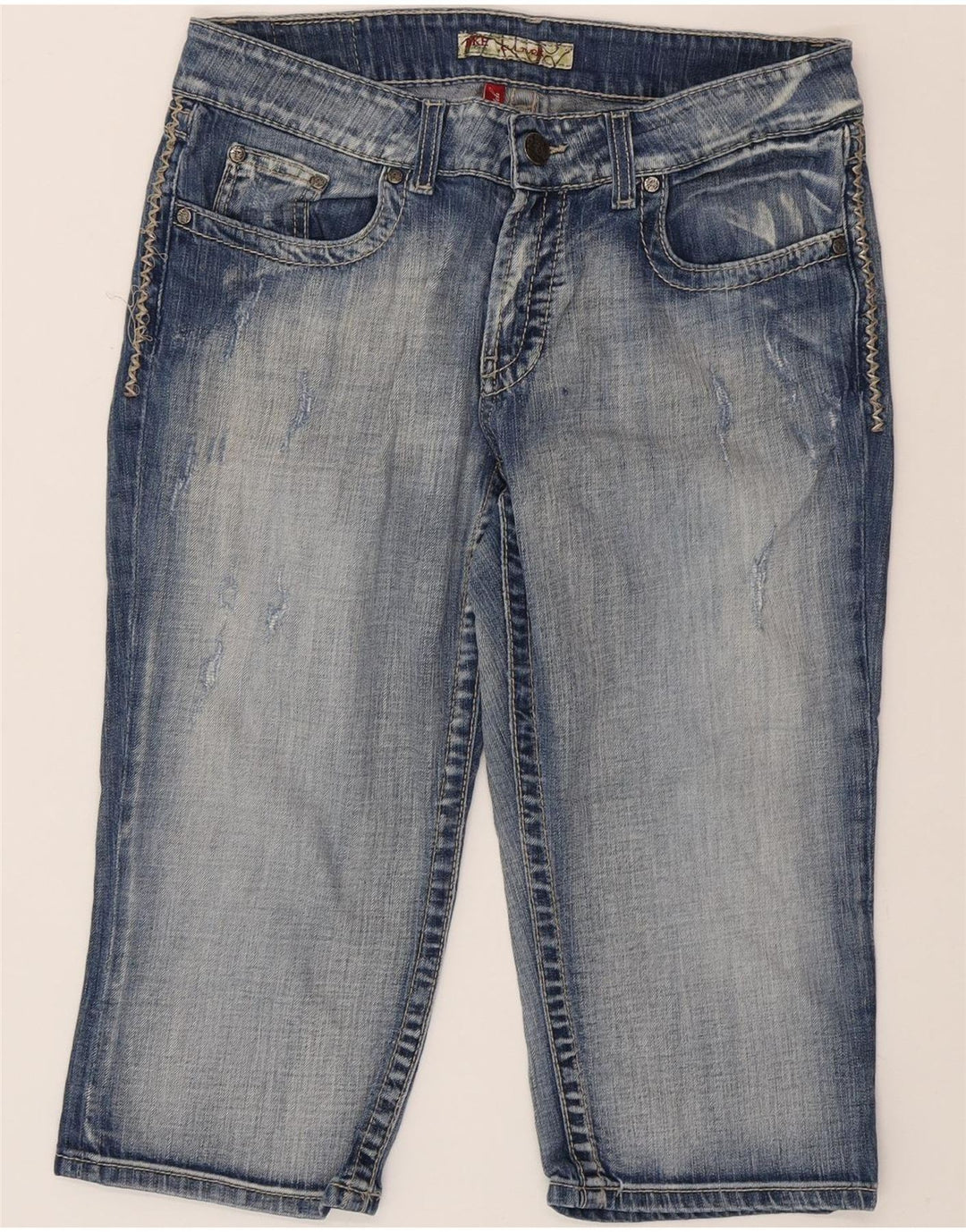 BKE Mens Distressed Denim Bermuda Shorts W33 Medium Blue Cotton Vintage BKE and Second-Hand BKE from Messina Hembry 