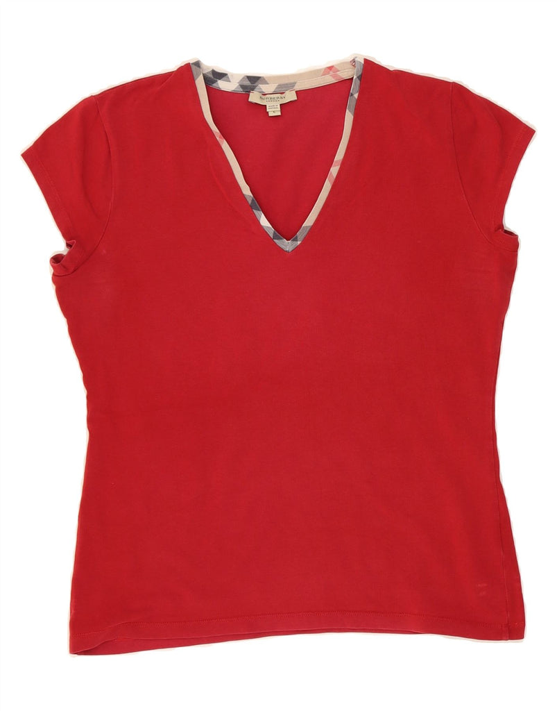 BURBERRY Womens Crop T-Shirt Top UK 16 Large Burgundy Cotton Vintage Burberry and Second-Hand Burberry from Messina Hembry 