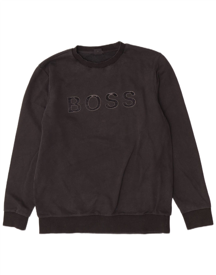 Мужской свитшот Hugo Boss стандартного кроя с рисунком, большой черный хлопковый джемпер