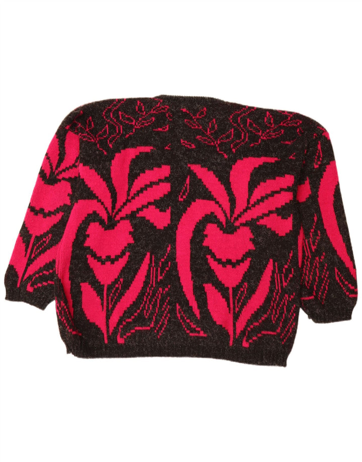 ВИНТАЖНЫЙ женский свитер с вырезом «лодочка», Великобритания 20, 2XL, черный акрил с цветочным принтом