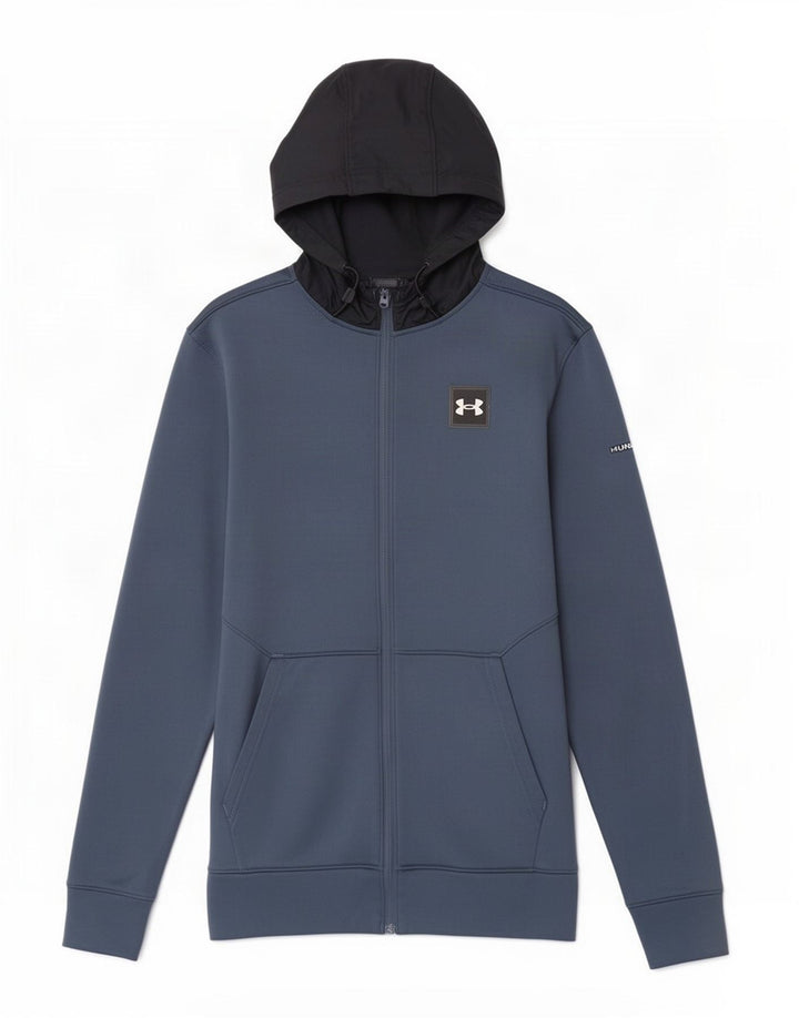 Мужской свитер с капюшоном и молнией с рисунком Under Armour, средний синий, с цветными блоками